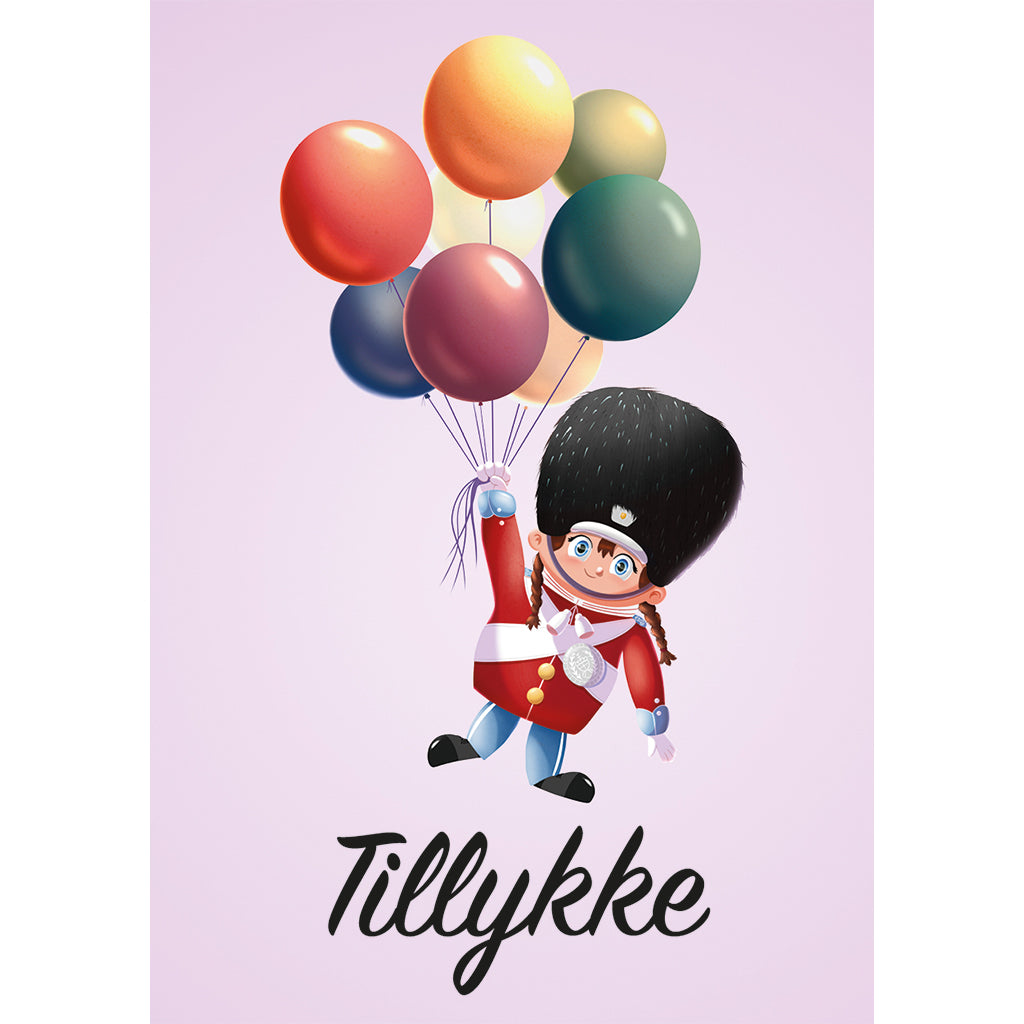 KORT: Tillykke, garder med ballon, pige